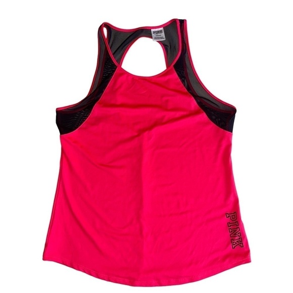 Victoria’s Secret Pink Size Large Tank Cutout Back bright pink knit black mesh - Picture 1 of 6